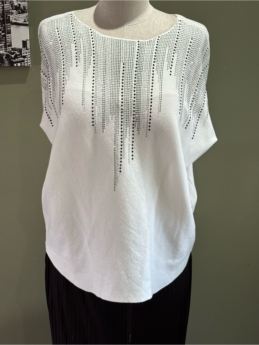 Women's White Embellished Crewneck Sweater - Picture 6 of 7